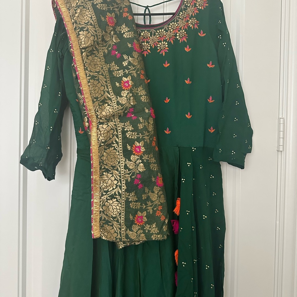 Green Embroidered Dress with Gold Accents